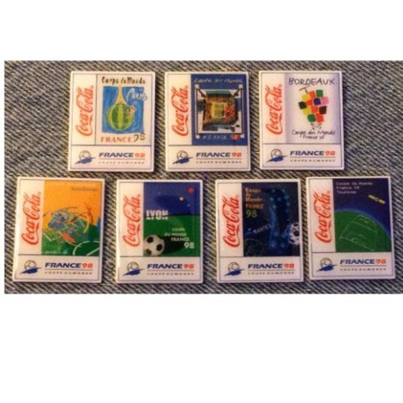 Lot of 7 World Cup Soccer ~ Football Pins ~ 1998 ~ Stadium Cities ~ Coca Cola - Picture 1 of 8